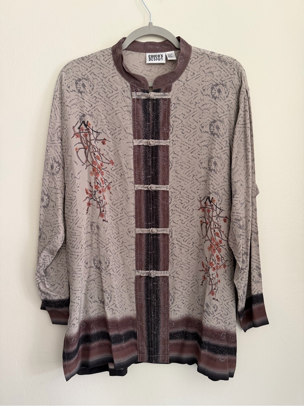 CHICO'S Design 100% Silk Tunic Pullover Boho Shirt - Chico's Women's Size 2 (12)